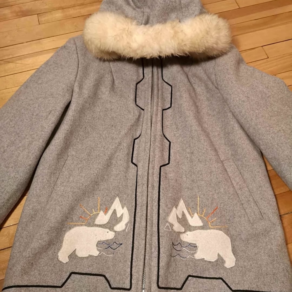 Gray Hooded Coat with Polar Bear Design